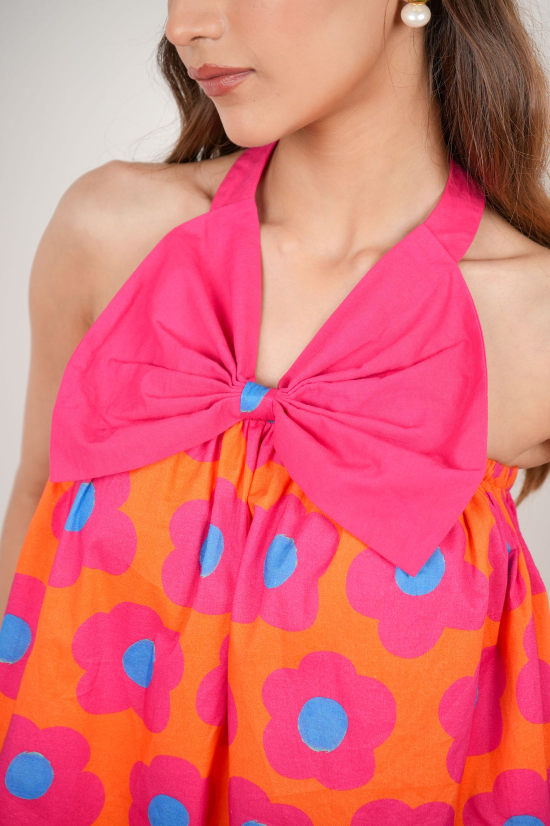 Mystic Bloom Bow Dress - Pink & orange