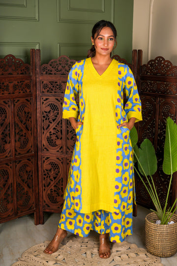 Mystic Bloom Radiance Kurta Set - Neon & Blue