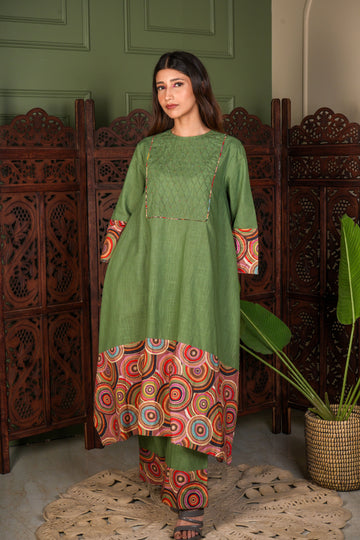 Circle Theory Harmony Kurta Set- Olive Green