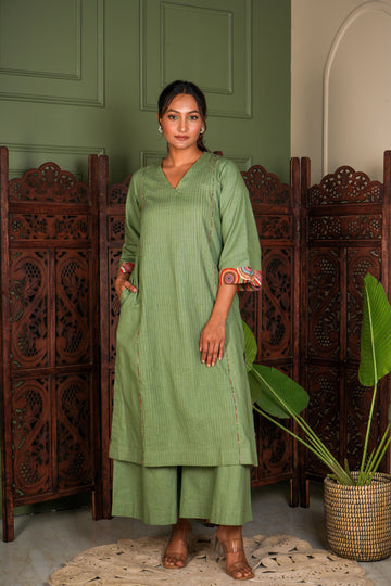 Circle Theory Meadow Kurta Set - Olive Green
