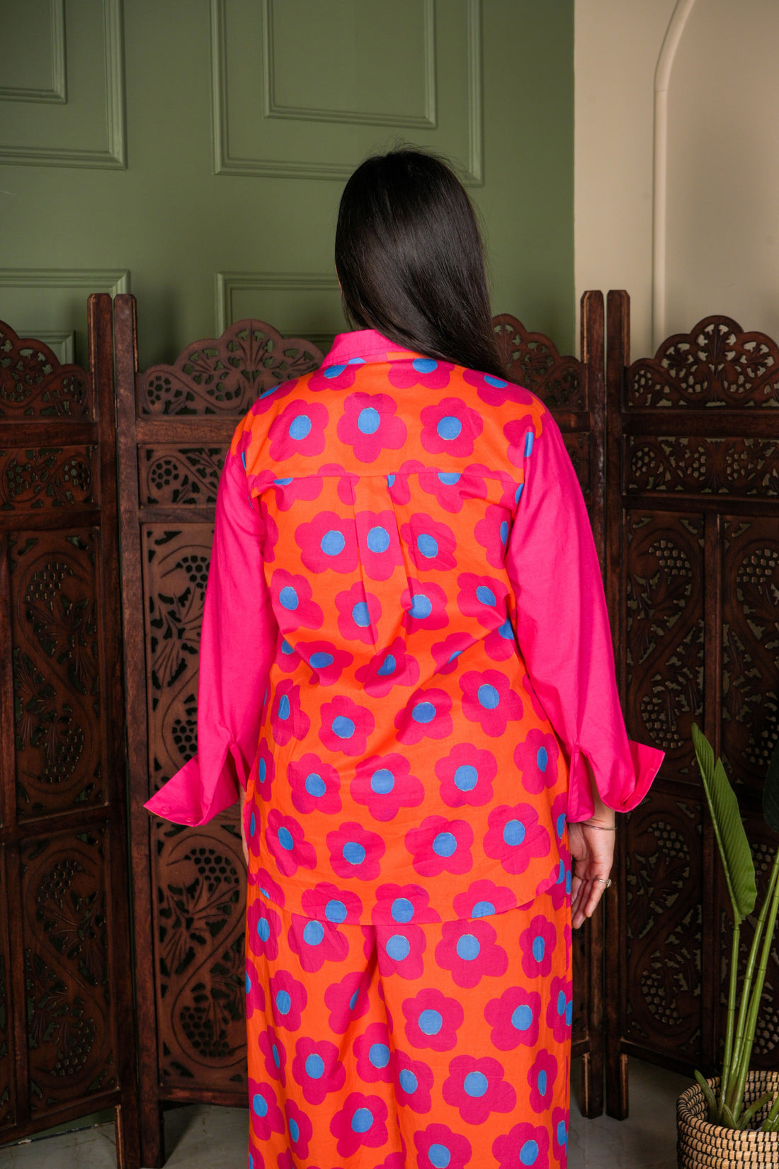 Mystic Bloom High-Low Shirt with Pants