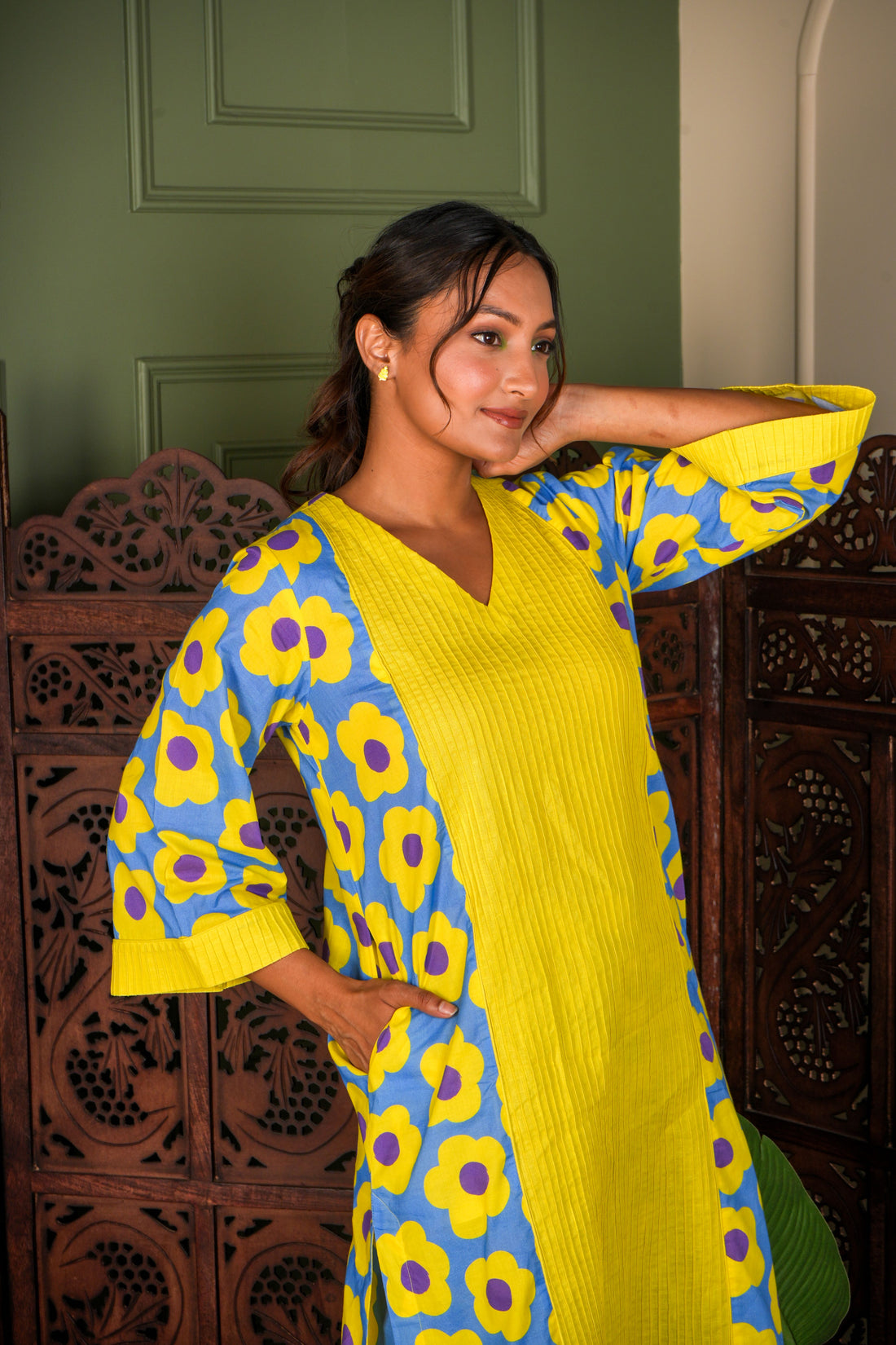 Mystic Bloom Radiance Kurta Set - Neon & Blue